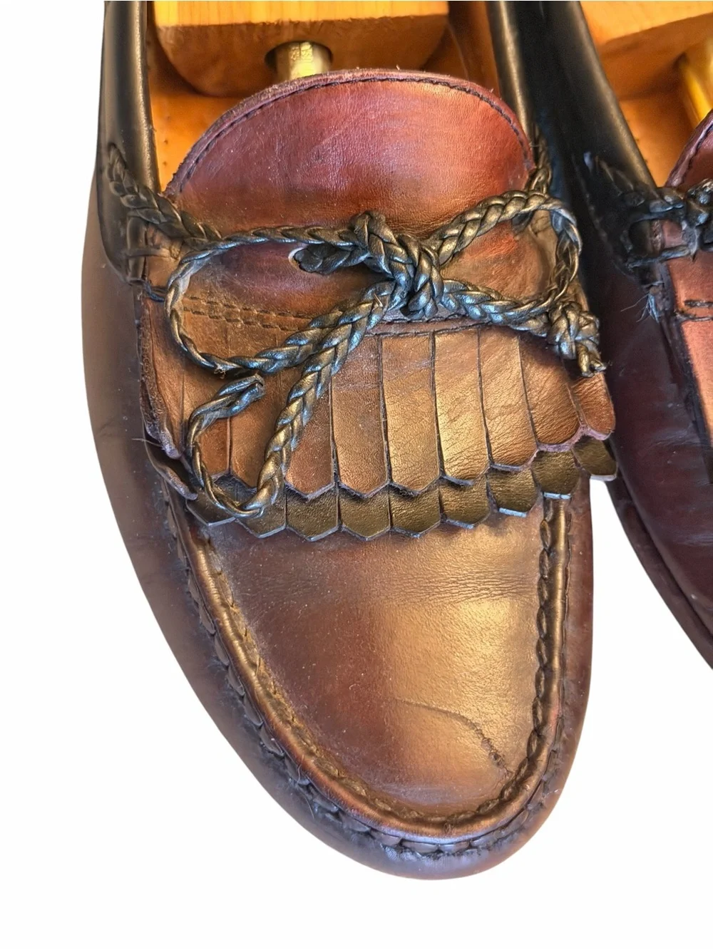 Allen Edmonds Brown Leather Kiltie Loafers with Braided Tassels